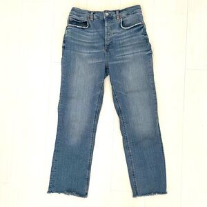 ZARA The Dreed Flare Blue Denim Jeans Medium Wash Cropped Raw Hem Women's size 6